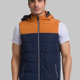 Parx Blue & Yellow Regular Fit Colour Block Hooded Jacket-0
