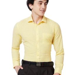 Park Avenue Yellow Slim Fit Checks Shirt-image-27
