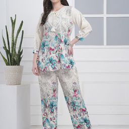 BAESD Floral Printed Pure Cotton Round-Neck Tunic With Palazzos Co-Ords-picture-43