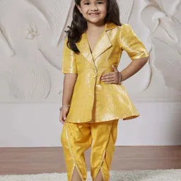 VASTRAMAY Girls Mustard Kurta And Dhoti Pant Set-image-99