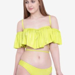 La Intimo Green Solid Ruffle Buffle Bikini Bra & Panty-image-52