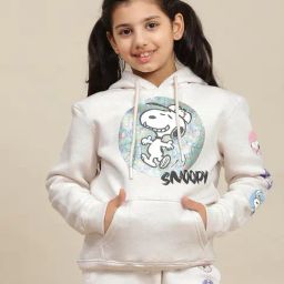 Kidsville Girls Grey Cotton Blend Printed Hooded Sweatshirt-image-59