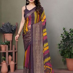 KALINI Striped Saree With Unstitched Blouse Piece-image-5
