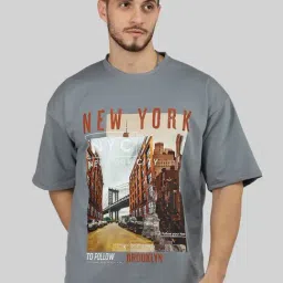 Chkokko Grey Relaxed Fit Printed T-Shirt-image-55