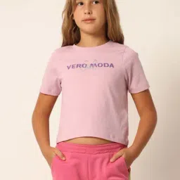 VERO MODA GIRL Pink Cotton Printed T-Shirt-image-28