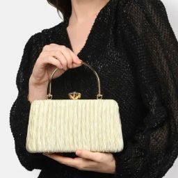 Lavie Tara Mettalic Gold Textured Small Clutch-10
