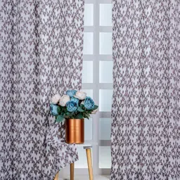 Parda Online White & Brown 2 Pieces Abstract Printed Linen Sheer Door Curtains-image-48