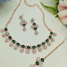 Anouk Rose Gold-Plated Artificial Stones-Studded Jewellery Set With Maang Tika-image-76