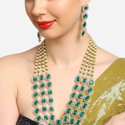 Zaveri Pearls Green Multi Layered Austrian Diamonds Artificial Stones Necklace Set-ZPFK16923-42