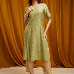 Pink Fort Lime Green Printed Straight Kurta-image-23