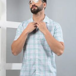 Crimsoune Club Green Cotton Blend Slim Checks Shirt-image-59