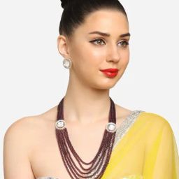Zaveri Pearls Purple Multistrand Multi Layered Artificial Stones & Beads Necklace Set -ZPFK16911-image-17