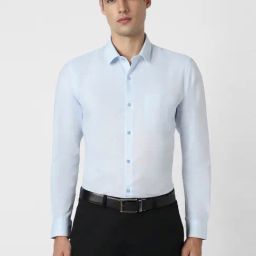 Peter England Blue Slim Fit Texture Shirt-image-24