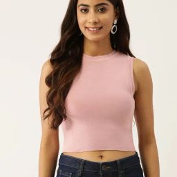 FEMEA Pink Cotton Slim Fit Crop Top-picture-29