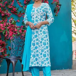 Moda Rapido Floral Printed V-Neck Straight Kurta With Trouser & Dupatta-29