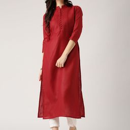 Libas Women Maroon Solid Straight Kurta-20