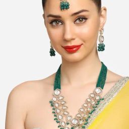 Zaveri Pearls Green Multistrand Crystal Austrian Diamonds Artificial Stones Necklace Set-ZPFK16920-image-25