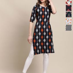7Threads Selection Of 6 Geometric Printed Round Neck Straight Kurtas-image-66