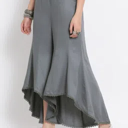 Lela Grey Viscose Asymmetrical Flared Palazzos image 3