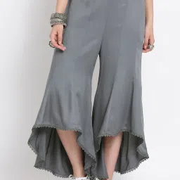 Lela Grey Viscose Asymmetrical Flared Palazzos image 1