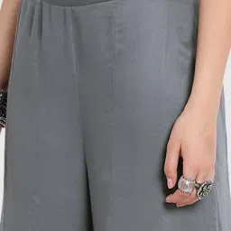 Lela Grey Viscose Asymmetrical Flared Palazzos image 5