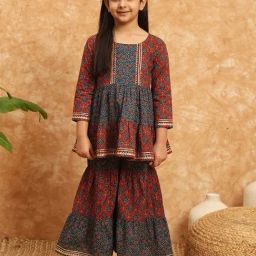 READIPRINT FASHIONS Kids Blue & Red Printed Kurti with Gharara-image-23