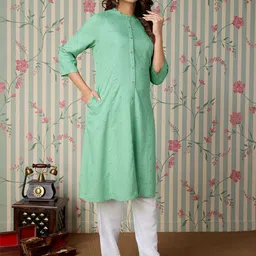 Ode by House of Pataudi Women Floral Striped Thread Work Kurta-image-79