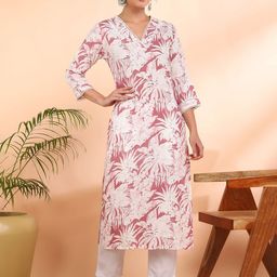 PinkTribe Women Floral Printed Casual Pure Cotton Straight Kurta-image-98