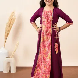 Stylo Bug Girls Floral Print A-Line Maxi Dress With Shrug-image-33