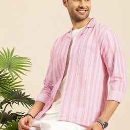 Mast & Harbour Striped Seersucker Pure Cotton Casual Shirt-image-41