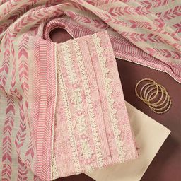 Koskii Floral Printed Thread Work Unstitched Dress Material-image-94