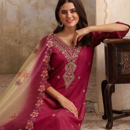 Sangria Embroidered Straight Kurta & Salwar With Dupatta-image-58