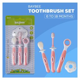 Baybee 3 Stage Oral Care Cum Training Toothbrush Set Of 3 - Pink-image-79