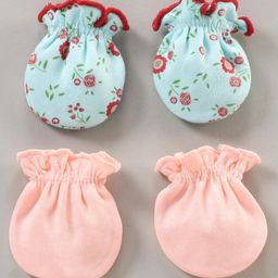 Ben Benny Cotton Knit Mittens Set Floral Print Pack of 2 - Pink Blue-picture-13
