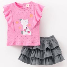 ToffyHouse Half Sleeves Top & Layered Skirt - Pink & Grey-picture-11