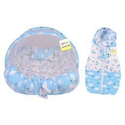 Kwitchy Baby Bedding Set Luxury Cushioned Mattress with Mosquito Net & Sleeping Bag Combo (0-12 Months) Blue-picture-18