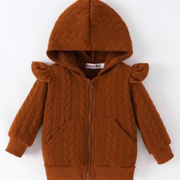 Kookie Kids Full Sleeves Front Open Hoodie Sweatjacket With Frill Detailing & Cable Knit Design - Brown-image-35