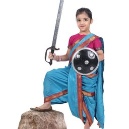Itsmycostume Satin Rani Laxmi Bai Theme Costume Set - Turquoise & Magenta-image-19