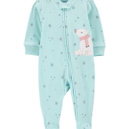 Carter's Knit Full Sleeves Sleep Suit With Star Print & Bear Patch - Light Blue-image-83