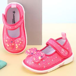 Cute Walk by Babyhug Velcro Closure Sandals with Sequin Bow Applique  - Fuchsia-image-74