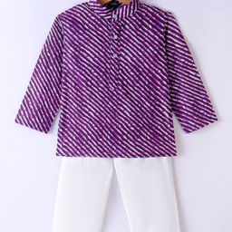 JAV Creations Full Sleeves Leheriya  Printed Kurta With  Pyjama - Purple-image-15