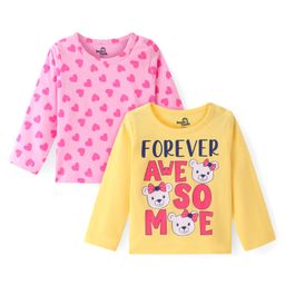 Doodle Poodle 100% Cotton Knit Full Sleeves T-Shirt With Heart Print Pack of 2 -Pink & Yellow-image-76