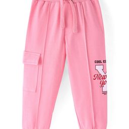 Babyhug Terry Knit Full Length Lounge Pant with Pocket & Text Print - Pink-picture-11