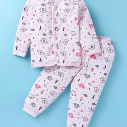 Little Darlings Interlock Full Sleeves Front Open Night Suit With Animals Print - Light Pink-picture-21