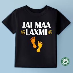 BLUSHES Diwali Theme 100% Cotton Half Sleeves Jai Maa Laxmi Text Printed Tee - Black-picture-28