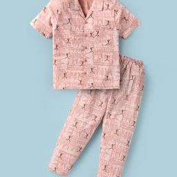 Teddy Sinker Knit Half Sleeves Night Suit With Baseball Print - Light Red-image-21