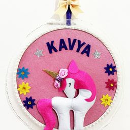 Li'll Pumpkins Unicorn Theme Personalized Felt Hoop Name Alphabet Hanging for Kids Name Plaque - Pink-image-92