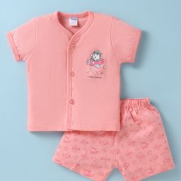 Tango Single Jersey Knit Half Sleeves Shorts Nightsuit with Airplane Print - Coral-image-82