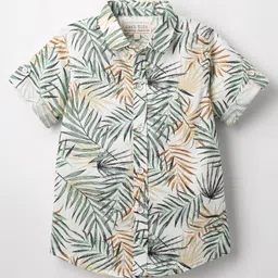 Jash Kids Cotton Woven Half Sleeves Tropical Theme Print Shirt -Green Brown & White-picture-33