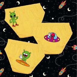 NUSYL Cotton Pack Of 3 Space Theme Printed Briefs - Yellow-image-3